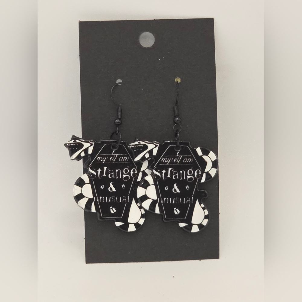 Beetlejuice I Myself Am Strange & Unsusual Hook Earrings HypoAllergenic Handmade